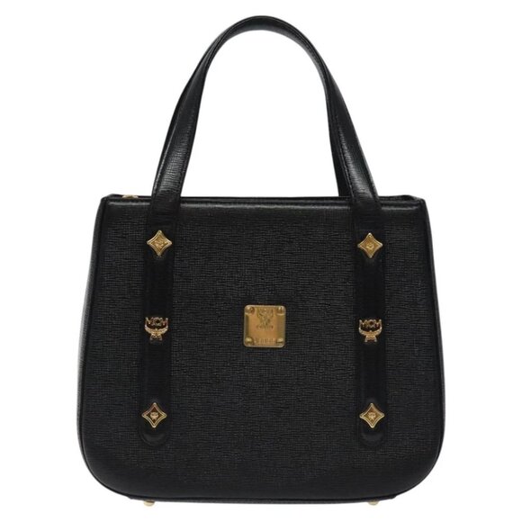 MCM Hand Bag Leather Black Gold - Picture 1 of 15